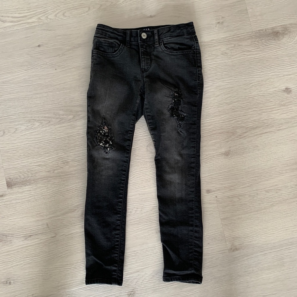 EUC! Black Distressed Sequin Jeans
